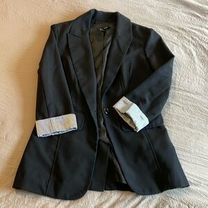 Black Blazer. 3/4 length sleeves with striped silky cuffs.